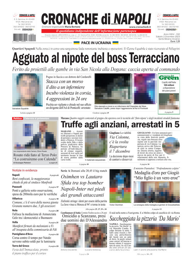 Cronache di Napoli – la prima pagina di oggi 2 dicembre 2023