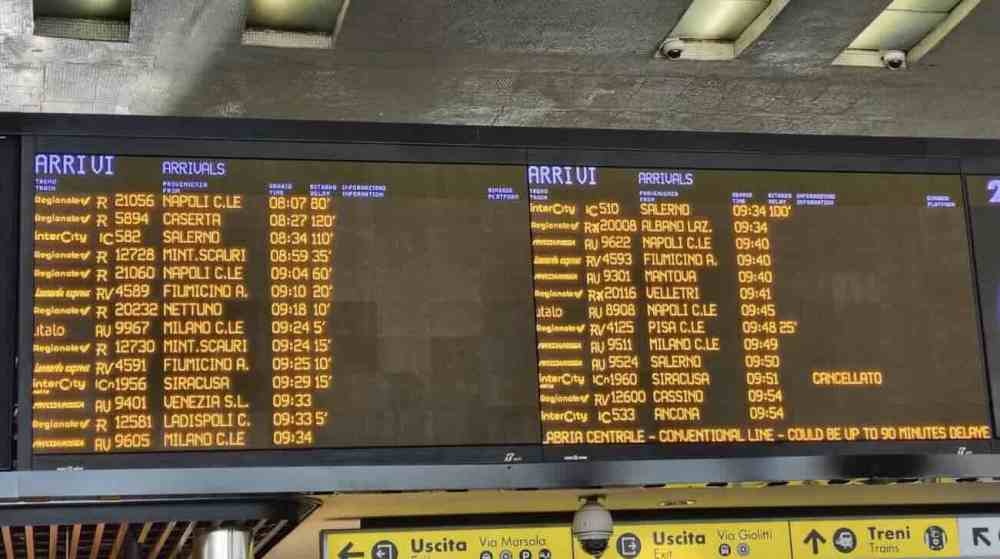 Ritardi fino a 90 minuti sulla linea AV Napoli-Roma: disagi per i viaggiatori
