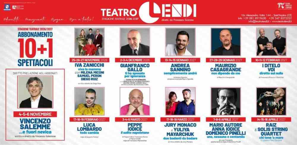 Teatro Lendi, presentata la stagione 2026-2027: undici eventi con artisti di calibro e nuove proposte