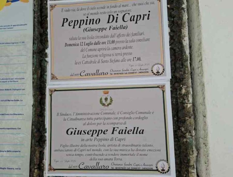Ischia in lutto per Peppino Di Capri: domani saluto finale con camera ardente in Comune