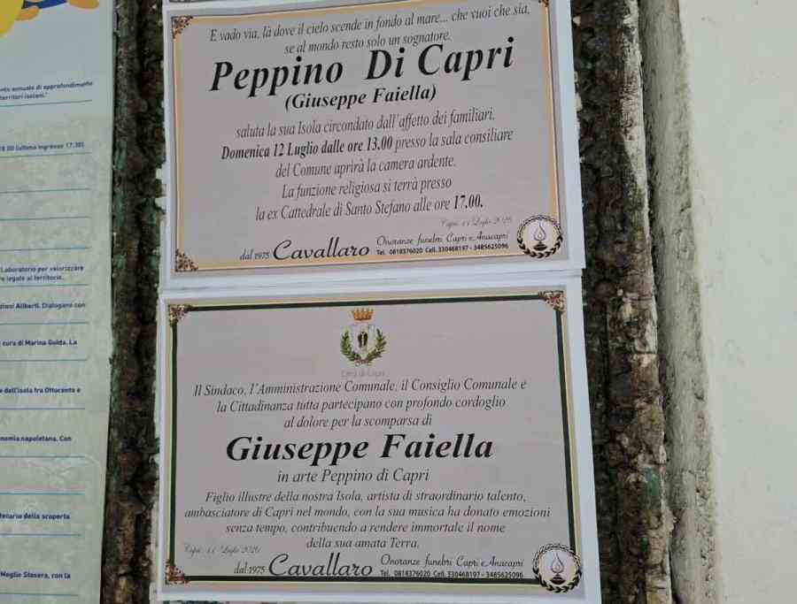 Ischia in lutto per Peppino Di Capri: domani saluto finale con camera ardente in Comune