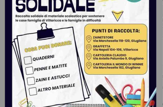 Villaricca, parte il progetto “Zaino Solidale”: raccolta di materiali scolastici per bambini in difficoltà