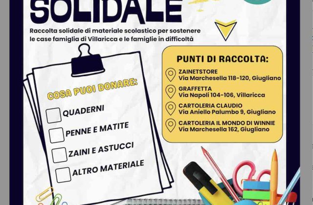 Villaricca lancia “Zaino Solidale”: raccolta di materiale scolastico per bambini bisognosi
