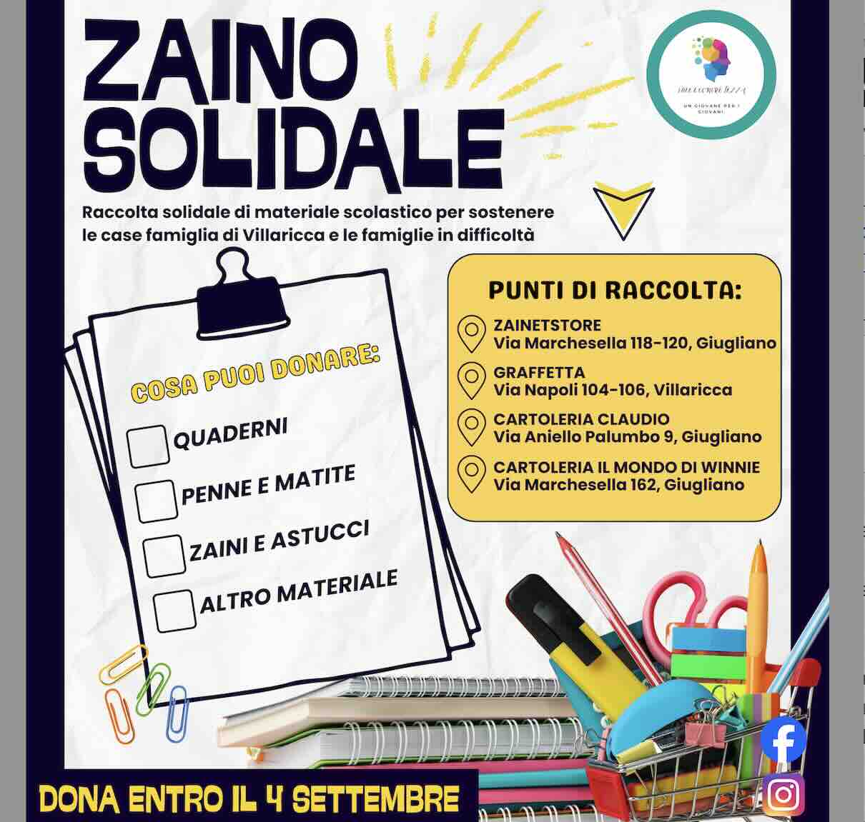 Villaricca lancia “Zaino Solidale”: raccolta di materiale scolastico per bambini bisognosi